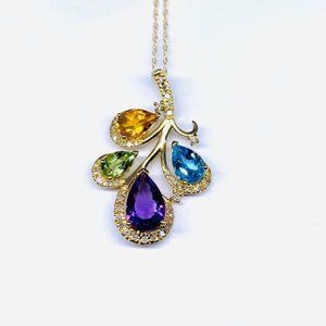 14KY Multi Gemstone & .20ctw Diamond Necklace